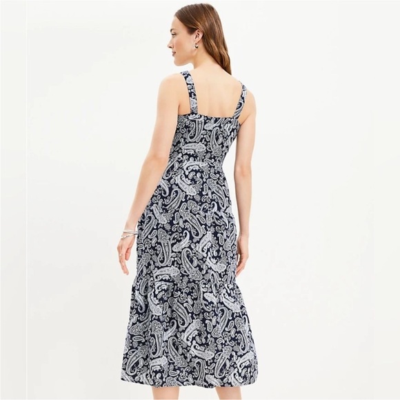 LOFT Navy & White Paisley Linen Dress Size 6 - Picture 3 of 16